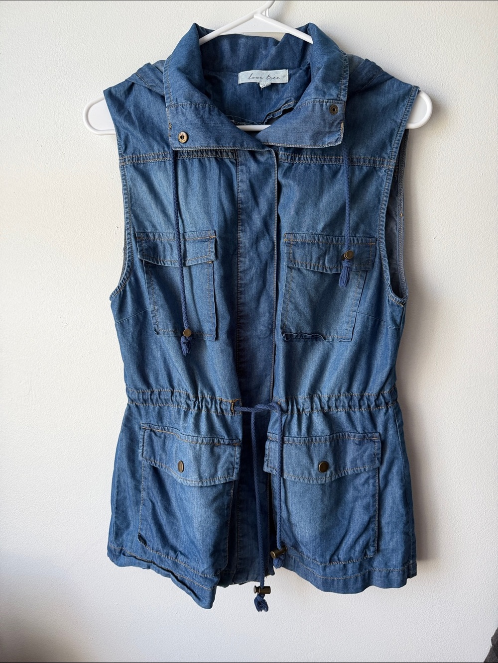 Love Tree Blue Denim Utility Vest Size M